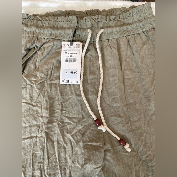 NWT Zara Olive Green Pants with Rope Detail - Picture 1 of 5